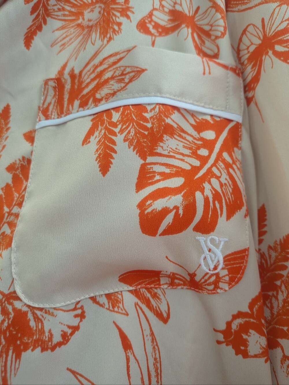 Victoria's Secret Satin Orange Tropical Toile Pajama Set - Picture 3 of 9